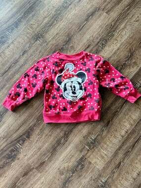 Disney Mickey Mouse Christmas Santa Hat Polka Dot Sweatshirt Size XS
